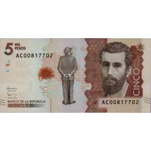 Банкнота 5000 песо (Колумбия, 2018 года). Арт БИ-617